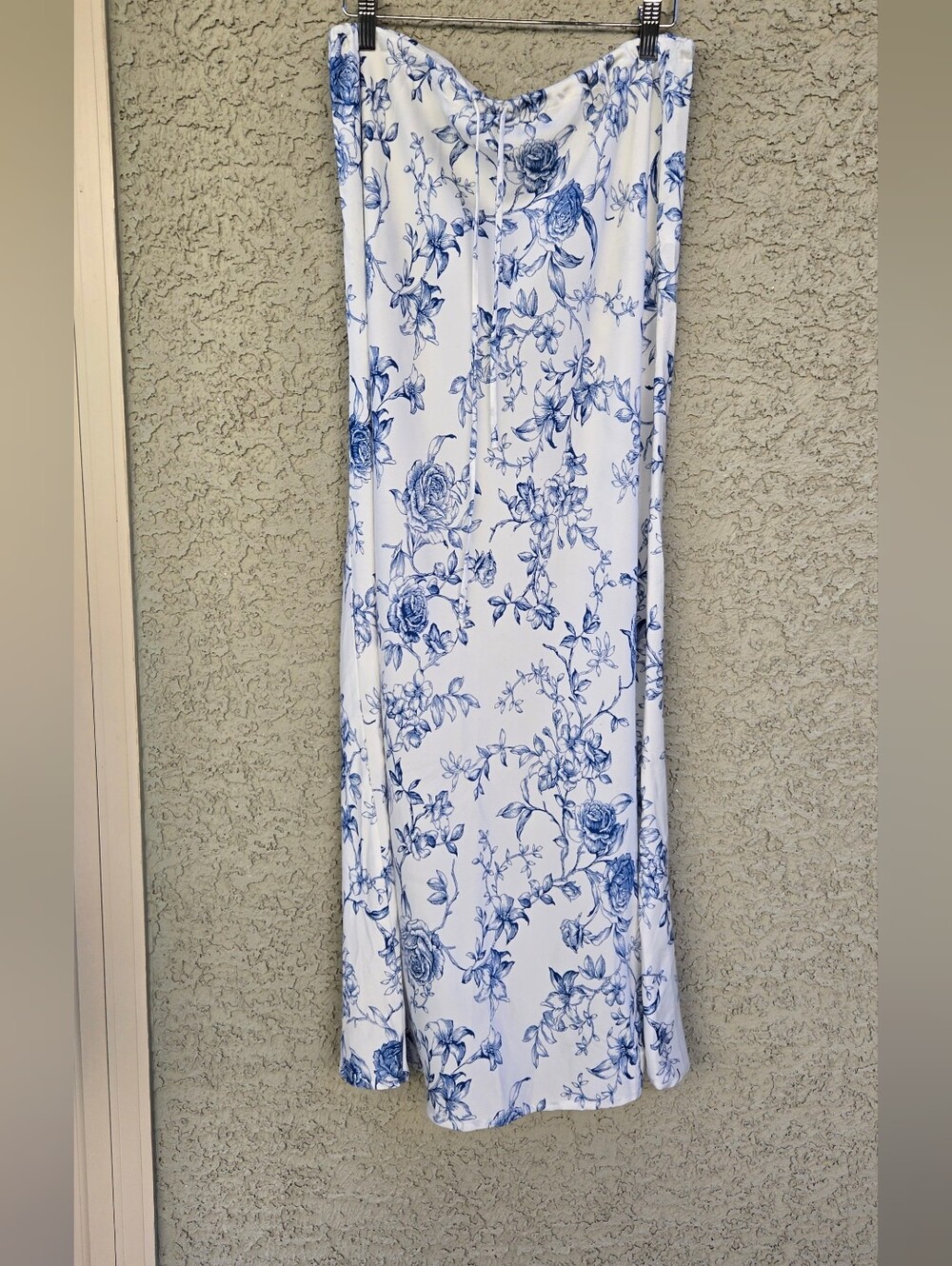 Wayf White Maxi Skirt with Blue Floral Print